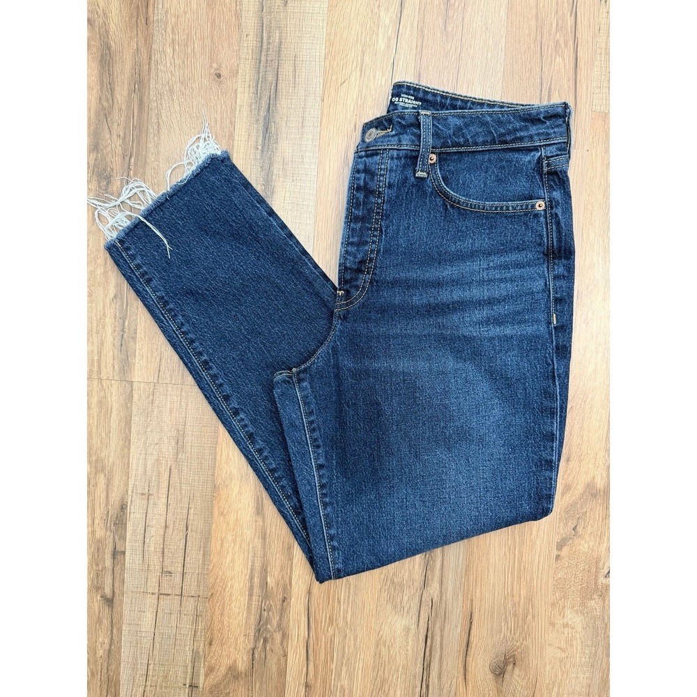 Old Navy High Rise OG Straight Jeans Dark‎ Wash Womens Size 10 Raw Hem